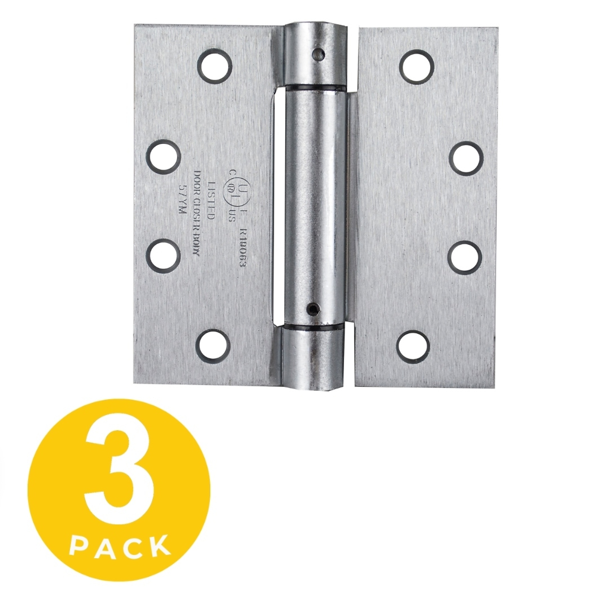 Global Door Controls Commercial Full Mortise Spring Hinge, 3-Pk, Polished Chrome, 4.5in. x 4.5in., Model# CPS4545-US26-3